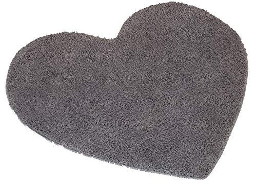 DILUMA Badematte Herz 70x80 cm Grau - Rutschfester Badvorleger Premium Badteppich 1200 g/m² weich & kuschelig Hochflor Duschvorleger