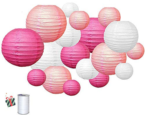 Treer 18pcs Lanternes de Papier Colorées, Décorations Chinoises en Papier Suspendu pour Lanternes à Boule Lampes Fête de Noël Décoration de Mariage (Rose)