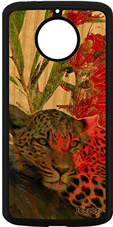 utaupia Coque Bois Motorola Moto E4+ Plus Silicone Leopard guepard Jaguar Smartphone Nature felin Caoutchouc Fleurs Pas Cher Rouge Sauvage