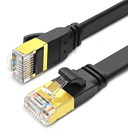 Yauhody 2Pcs Cable Ethernet Cat 8 1 Metro, Cable de Red Plano, 40Gbps 2000MHz S/FTP Cable LAN, Gigabit Internet Patch Cable RJ45 para PS5 X box TV PC Router Switch, Más Rápido que Cat6/Cat7 (Negro)