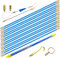 50' Fiberglass Electrical Connectable Fish Tape Pull Kit, Cable Rod Set with Hook and Hole Kit in Transparent Tube (Blue, 15Rods x 1M)