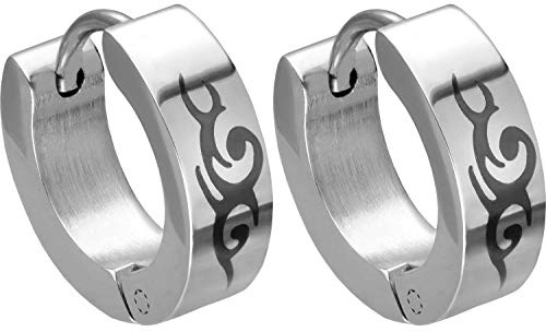 FILANGO 1 Paar Chirurgenstahl Kreolen TRIBAL silberfarben/schwarz Schmuck Ohrringe