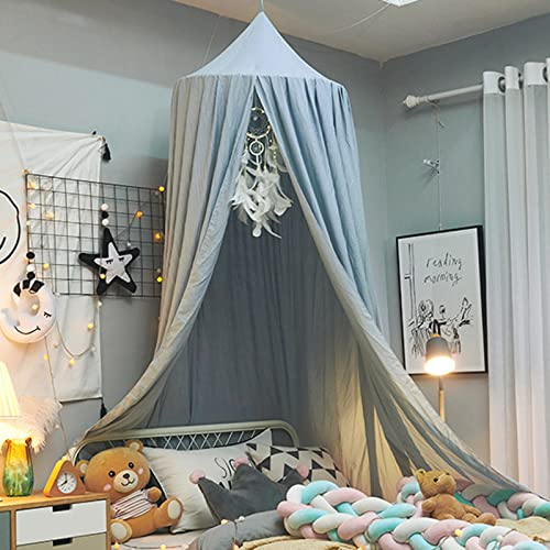 Koomuao Baby Baldachin Betthimmel, Babybett Bettvorhang Hängende Rund Princess Insektennetz Moskitonetz für Kinderzimmer und Spielzimmer Dekoration, Höhe 250cm (Blau-grau)