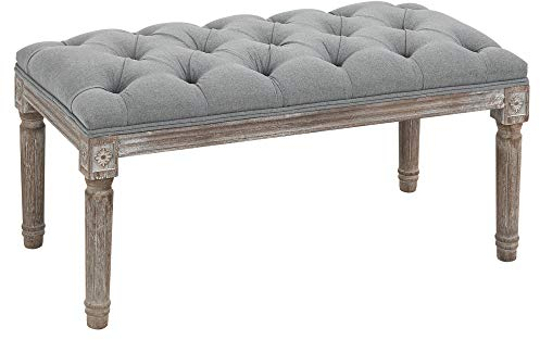 HOMCOM Polsterbank, Sitzbank, Bettbank mit Leinenoptik, Schminkbank für Flur, Diele, Schlafzimmer, Gummiholz, Grau, 81 x 41 x 41 cm