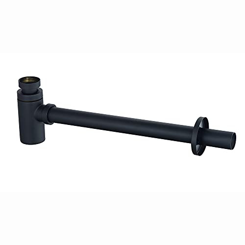 ENKI W26 Bottle Trap Round Modern Basin Waste, Matt Black, Pop Up | Solid Brass, Easy Install, Fittings Included, 1-Year Guarantee, Click Clack Waste, Pop Up Plug, Easy Clean, Bathroom