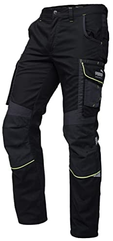 PUMA Workwear Precision X - Arbeitshose Herren - Premium Arbeitskleidung mit vielen Taschen und verstärkten Kniepartien - Funktionshose mit Stretch für Handwerk und Baugewerbe - Schwarz/Neon - 50