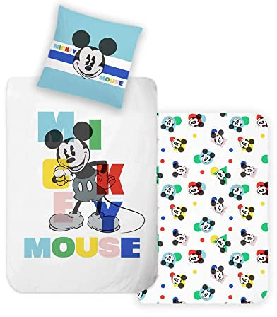 Disney Home Mickey Kinder Wendebettwäsche Set 135x200 - Kopfkissenbezug 80x80 - Super weiche Renforce 100% Baumwolle, 2-teilig Mickey Bettwäsche, Weich und angenehm auf der Haut