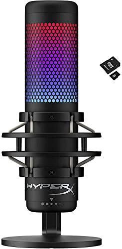 Hyperx QuadCast S - Micrófono Condensador USB RGB para PC, PS4, PS5 y Mac, Montaje antivibración, 4 Patrones Polares, Filtro Pop, Control de Ganancia, Juegos, transmisión, podcasts, Tarjeta Micro SD