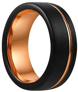 COPAUL 8 mm schwarzer Wolfram-Linienring mit Gravur in Roségold, gerillt, Eheringe für Männer und Frauen, Größe 54 (17,2)