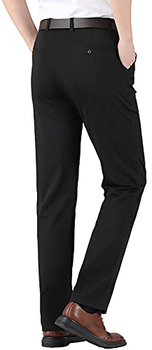 Celucke Business Anzughose Herren Straight Anzug Businesshose einfarbige Regular fit Hoher Taille Soft Shell Hose Freizeithose Lange Chino Hose Stoffhose Hosen(Schwarz,3XL)