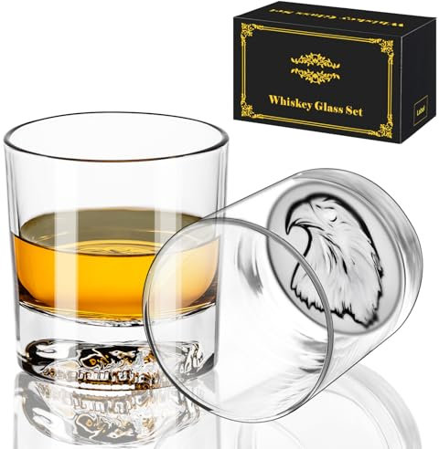 PARACITY Lot de 2 verres à whisky, motif aigle, fond épais, verres à l'ancienne pour scotch, whisky, gin, vodka, 300,5 g, cadeau pour homme
