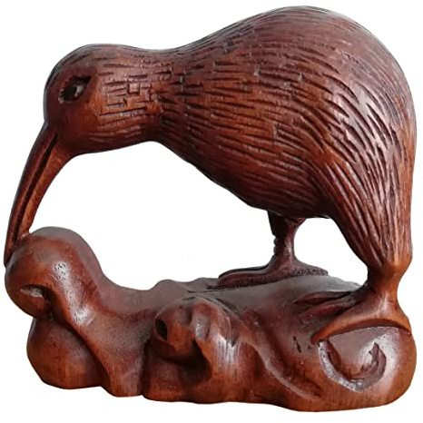 Wogeka - Schöne Kiwi Statue- Schnitzerei aus Holz als Geschenk-Idee zu Geburtstag Weihnachten zur Wand-Dekoration Neuseeland Handarbeit (braun)