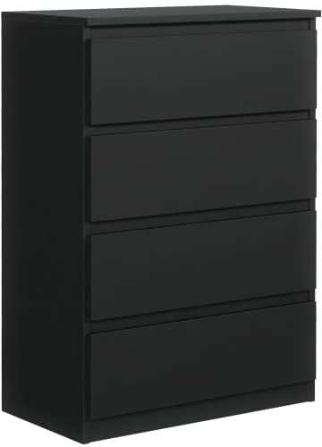 meble masztalerz Kommode Schwarz Matt mit 4 Schubladen 70 cm, Sideboard Wohnzimmer, Kommode Schlafzimmer H: 102 cm, B: 70 cm, T: 39 cm Kommode mit Schubladen, Schubladenschrank