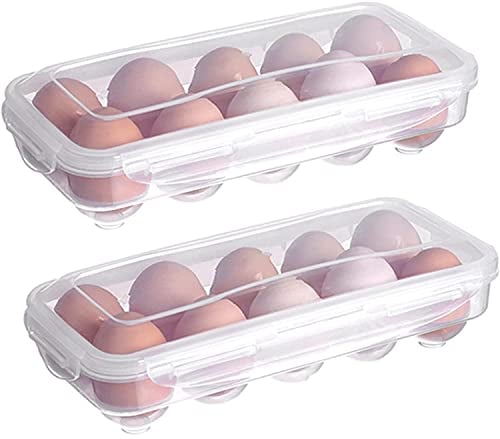 KOMUNJ Eierbox 10 Eier Transportbox, 2 Stück Kunststoff Ei Box Eier Aufbewahrungsbox Eier Box Mit Deckel, Eier Transportbox Kunststoff, für Kühlschrank, Küche, Transparent