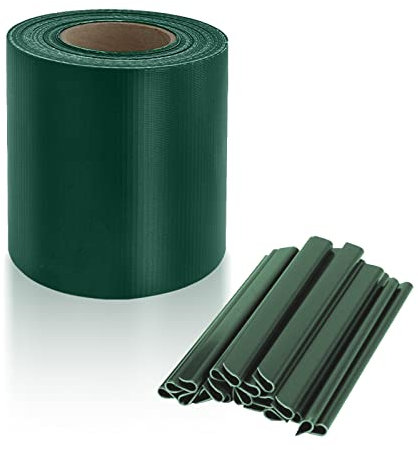 SWANEW Sichtschutzstreifen Doppelstabmatten Zaun Gartenzaun Sichtschutz, 50 m x 19 cm inkl.40 Befestigungsclips, PVC Sichtschutzfolie für Doppelstabmattenzaun, Grün
