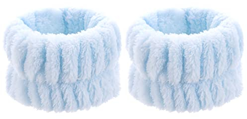 WLLHYF 2Pieces Face Washing Wristbands Spa Wash Band Microfiber Wrist Towels for Women Washing Face Makeup Skin Care Yoga Prevent Liquid from Spilling Down Arm (Blue)