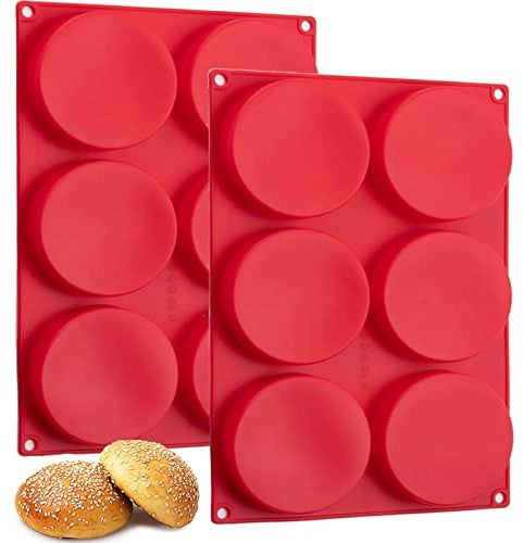 Hamburger Bun Molds 2 Pack Silicone Baking Pans, 4 Inch Muffin Top Pan, Egg Sandwich Mold, Small Layer Cake Molds, Round Disc for Mini Cake, Jumbo Muffin Top, Bun, Custard, Tart, Resin Coaster