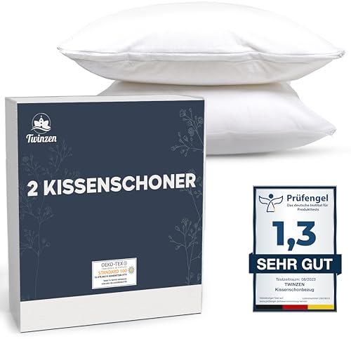 Kissenschoner 50x80 - 2er Set Wasserdichter Kissenbezug mit Reißverschluss - Oeko-Tex Zertifiziert - Twinzen-Technologie Kissenschutzbezug 50x80 cm Weiß