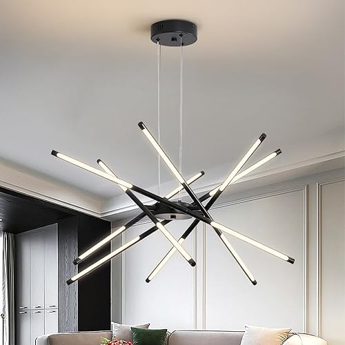 minifair Moderne LED-Sputnik-Kronleuchter,Industrie Pendelleuchte, schwarz/goldene hängende Innendeckenbeleuchtung mit 12 Köpfen für Wohnzimmer, Esszimmer, Küche, Schlafzimmer