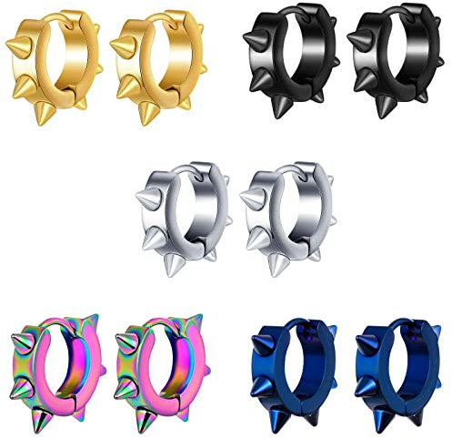MicVivien Punk Rock Spike Creolen Ohrringe aus Edelstahl für Damen Herren Klein Creolen Huggie Hoop 5 Farben