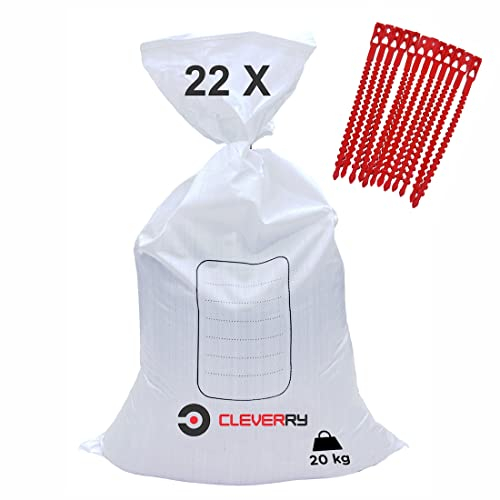 Cleverry 22 Stück PP Gewebesäcke 40 x 60 cm, Hochwasser Sandsäcke, Feuerwehr Hochwassersäcke, Transportsack, Schuttsäcke, Säcke für Bauschutt, Bauschuttsäcke, weiß