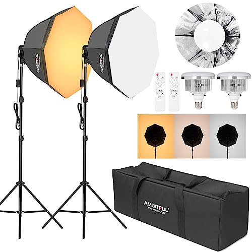 Softbox-Fotografie-Beleuchtungsset, 2 x AMBITFUL 65 cm Softbox-Beleuchtungsset mit 2 m Stativ-Lichtständer und 2 x 50 W 3000–6500 K zweifarbige LED-Leuchtmittel, kontinuierliche LED-Beleuchtung