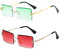 YUELUQU Retro Rahmenlose Sonnenbrille für Damen Herren Mode Retro Rechteck Brille Quadratische durchsichtige Sonnenbrille (B-grün+rot)