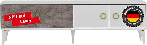 moebel17 TV Lowboard Avera Sideboard Board stehend, weiß Beige in Beton Optik, Holz, mit Tür viel Stauraum, für Wohnzimmer, Designerstück,180 x 52 x 35 cm, 9659