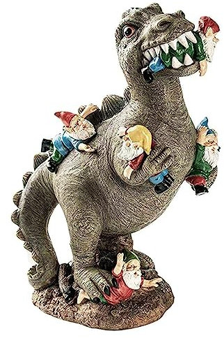 Garden Gnome Ornaments Outdoor Large Dinosaur Eating Gnomes Garden Statues Funny Dwarf Dragon Ornament Waterproof Resin Sculpture Artificial Art Cute Dinosaurs Sculptures Decor for Garden