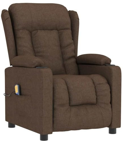 vidaXL Massagesessel, Verstellbar Sessel mit Heizung, Relaxsessel mit Liegefunktion Vibrationsfunktion, Fernsehsessel Liegesessel, Braun Stoff