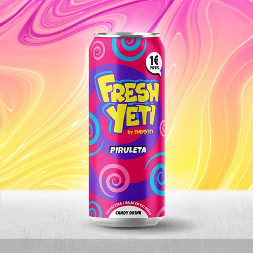 Bebida FreshYeti Sabor Piruleta - 24 Latas de 500 ml - SIN CAFEINA - Bebida Refrescante FreshYeti Piruleta