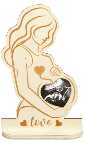 MONCAP Schwangere Mama Bump Foto Schwangere Bilderrahmen Holz Ultraschall Sonogramm Bilderrahmen Liebe im Bauch Schwangere Mutter Geschenke Baby Ultraschall Fotorahmen für Werdende Mutter Babyparty