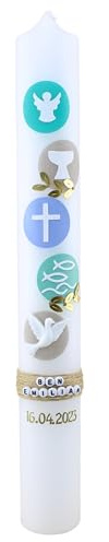 Cerziies® Kommunionkerze BEN EMILIAN Junge oder Mädchen mit Name und Datum, individuell und handverziert 2221