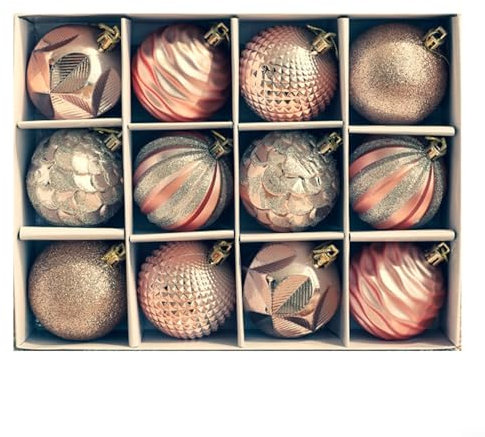 12 Weihnachtskugeln, Weihnachtsbaumschmuck, 6 cm, PET-Kunststoffkugeln für Weihnachtsbaumkugeln, Ornamente für Weihnachtsdekoration, matt und glänzend (Champagner)