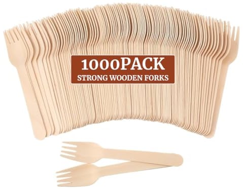 1000 x Disposable Wooden Cutlery Forks [6.25 inch] Compostable, Earth Friendly and Biodegradable Utensils for Party - Free from Plastic Cutlery Set