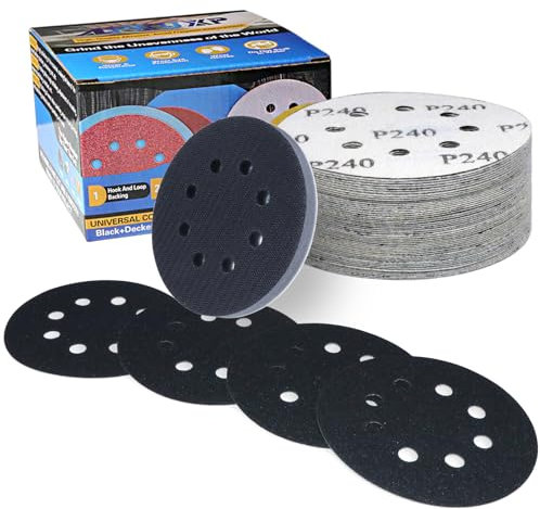 ALPXUXP 50 Pezzi Dischi Abrasivi 125mm Grana 80,Impermeabili Carta Vetrata 8 Fori con 1 Platorello Spugna per Levigatrici Orbitali