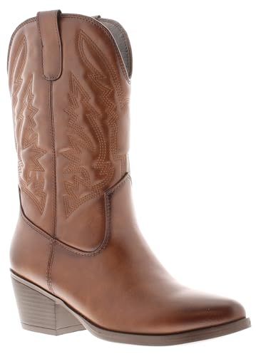 Apache Womens cowboy boots - Ranch cowgirl line dancing boots in Tan and White for ladies festival boot concert ladies western line dancing