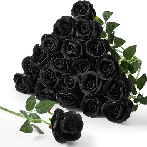 Serwalin 20pcs Velvet künstliche Seidenrosen, realistische Rosen mit langem Stiel, gefälschte Rosen Real Touch Bouquet für Home Decor, Hochzeit, Tisch Centrepiece und Weihnachten Tag