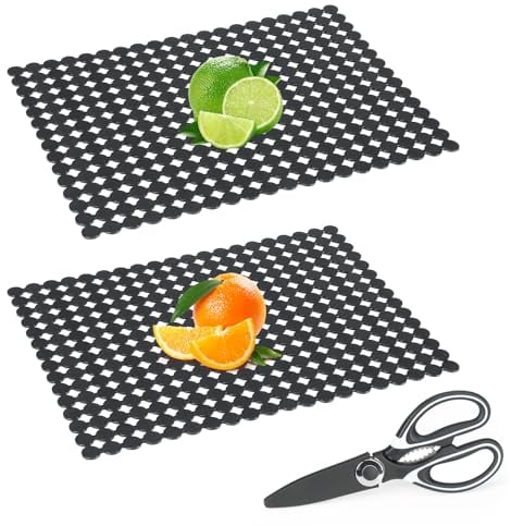 HYEIOL Spülbeckeneinlage 2er-Set, Spülbeckenmatte Zuschneidbar mit Schere, PVC Abtropfmatte für Emaille/Edelstahl Spülbecken, 30 x 40cm,Schwarz
