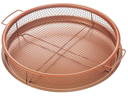 Juego de cesta y bandeja crujientes | Cesta freidora de aire para horno | Bandeja antiadherente para horno con malla elevada (redonda, grande)