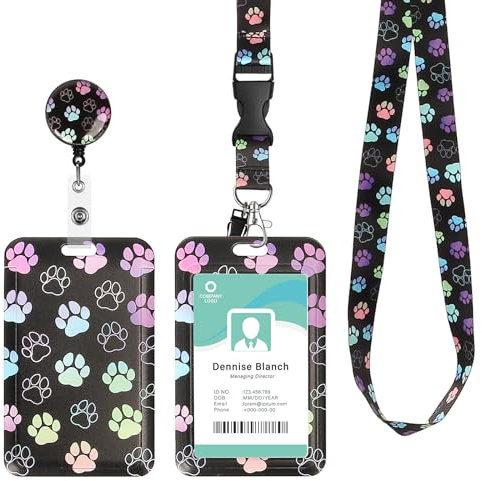 Porte Badge avec Cordon Tour de Cou, Lanyard Strap Neck avec Swivel Lobster Clasp, Porte Carte pour Bureau École, Carte de Bus (PATTE DE CHEIN)