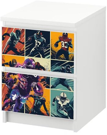 Sunnywall® Möbelfolie passend für IKEA Malm Kommode Schrankfolie Aufkleber mit American Football Motiv | blasenfrei verkleben | Jugendzimmer 2er 40 cm