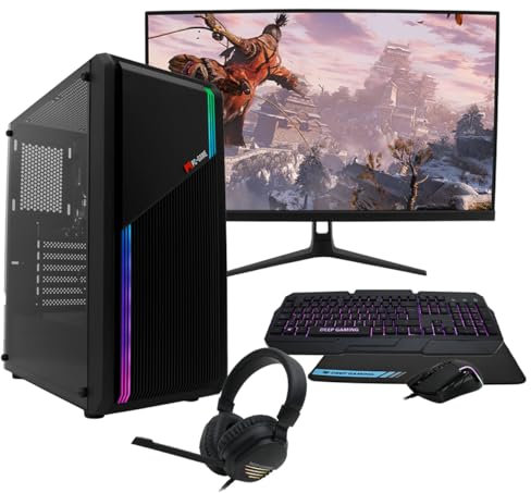 PC-GAME - PC Gaming Completo (AMD Ryzen 7 5700G, Radeon Vega 8, 32GB RAM, 1TB SSD | WiFi, Monitor 27 QHD, Teclado + Ratón + Auriculares + Mousepad) Ordenador Sobremesa