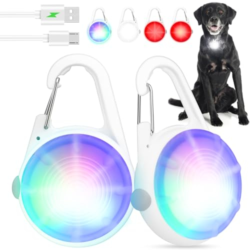 Hundelichter 2Pack LED wiederaufladbare Hundehalsband Lichter Clip on mit RGB Farbe Haustier Sicherheits Lichter beleuchten beleuchtete Hundegeschirr Licht für Nacht Wandern Camping