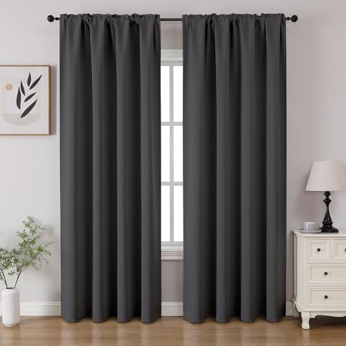 Cucraf Lot de 2 Rideaux occultants de 182,9 cm de Long avec Passe-Tringle pour Chambre à Coucher et Salon - Rideaux de fenêtre isolés Thermiques et bloquant la lumière (132 x 183 cm (l x L) - Gris