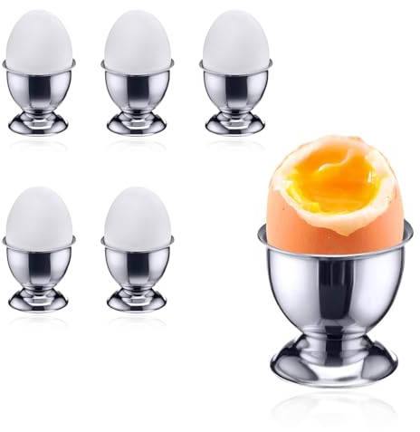 Eierbecher Rostfreier Stahl, 6 Stück Eierhalter Set, mit Fuß, Stapelbar, Tablett Frühstück Egg Cup Halter, Kleine Weinglasform, Ideal für die Platzierung von Eiern in der Frühstücksküche (Silbrig)