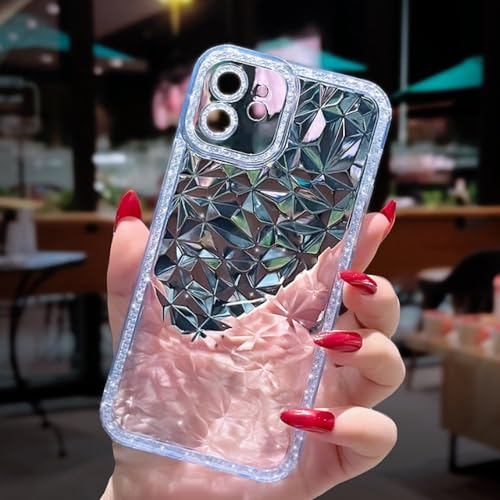 Funda para teléfono con patrón de diamantes con purpurina de cristal para iPhone 13 12 11 Pro Max X XR XS Max 14 Pro Funda trasera suave transparente a prueba de golpes, azul, para iPhone 12 Pro