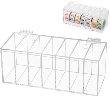 KVMORZE Adjustable Label Dispenser 7-Slot, Acrylic Wall Mountable Day of The Week Covered Sticker Roll Dispenser, Transparent Home Organization Box for Weekly Stickers, Jewelry, Coffee Bean, Perfumes