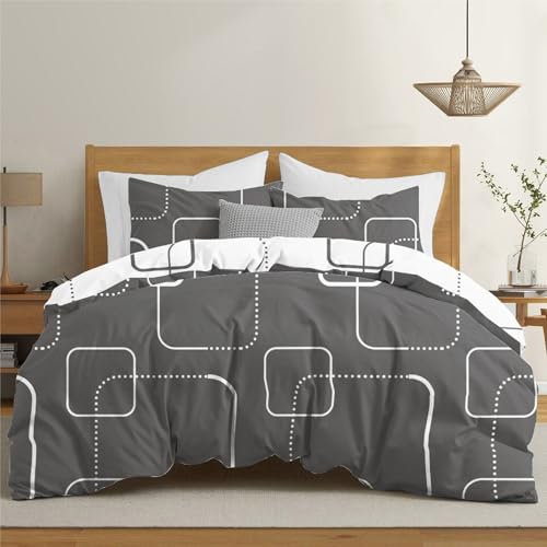 Dreamzie Bettwäsche Set 200x200 cm mit 2 Kissenbezügen 80x80 cm - Muster Karos Grau - Bettwäsche 200x200 Erwachsene aus 100% Mikrofaser - Zertifiziert ohne Chemikalien (Oeko TEX)
