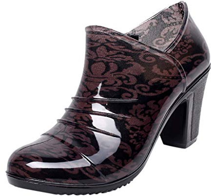 Stivali di gomma da donna, corti, da pioggia, con tacco a blocco, in gomma, antiscivolo, in gomma, da giardino, impermeabili, marrone, 38 EU